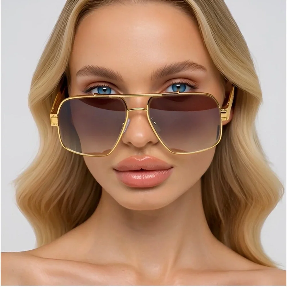 Sunglasses Women Shades Square‎ Gold Metal UV400 Protection Summer Retro Vintage